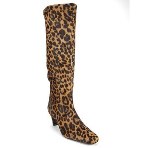 SCHUTZ Dellia 55MM Leopard Print Leather Wide Knee-High Boots 7